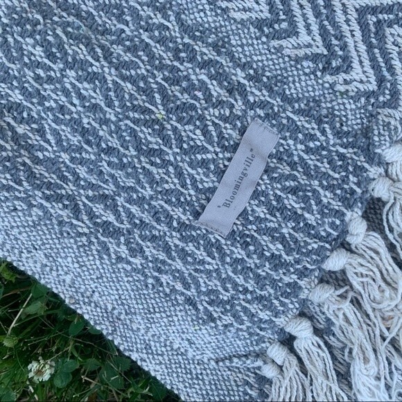 Bloomingville Farmhouse Cottagecore Fringe Grey Patchwork Woven Throw Blanket - Picture 3 of 4